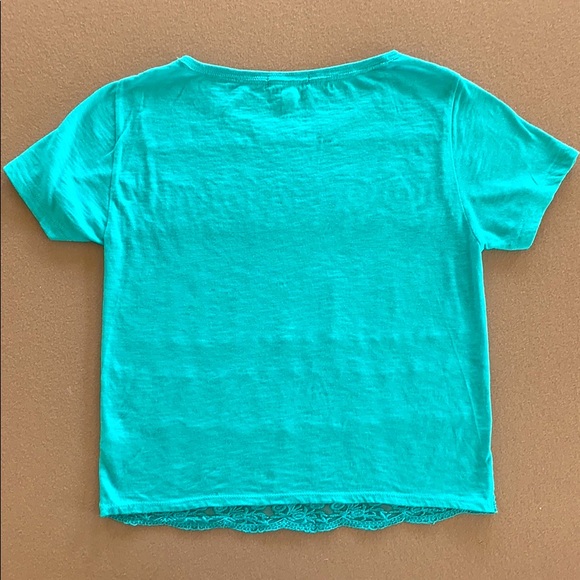 Aeropostale Lace Front Short Sleeve Shirt Top Small S Turquoise Blue - Picture 2 of 6